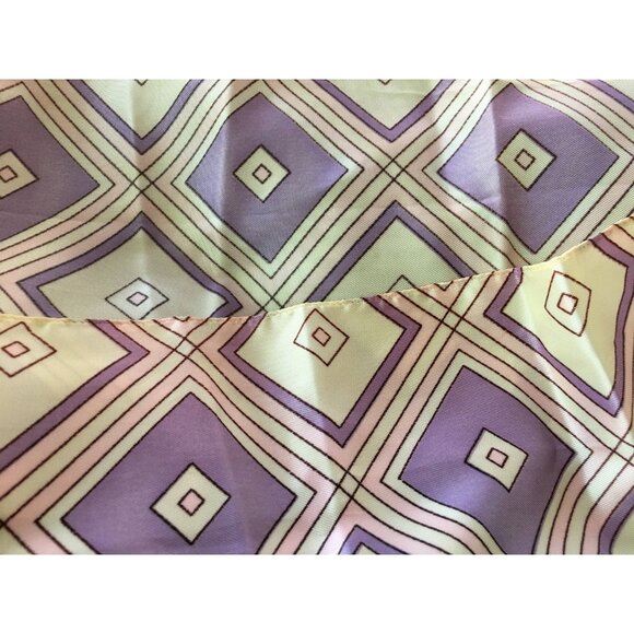 Vintage Geometric Diamond Print Silk Scarf In Purple & Cream - Picture 2 of 3